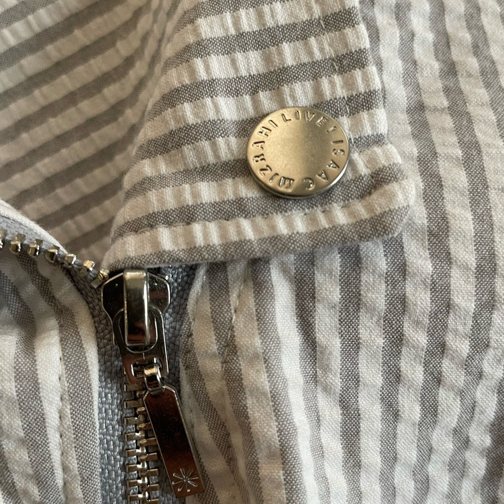 Isaac Mizrahi Live! Bold edgy Seersucker Motorcycle Jacket Gray White Lined 18W - Picture 10 of 10